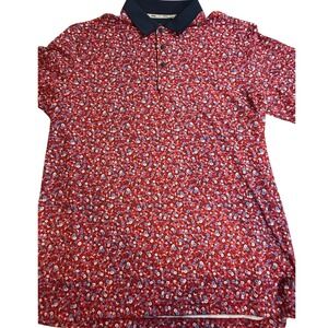Walter Hagen Mens Eleven Collection Red Floral Golf Polo Shirt Large L Short Slv